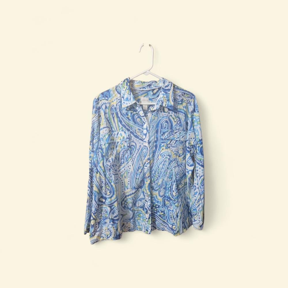 Chico's Vibrant Blue and Green Paisley Shirt